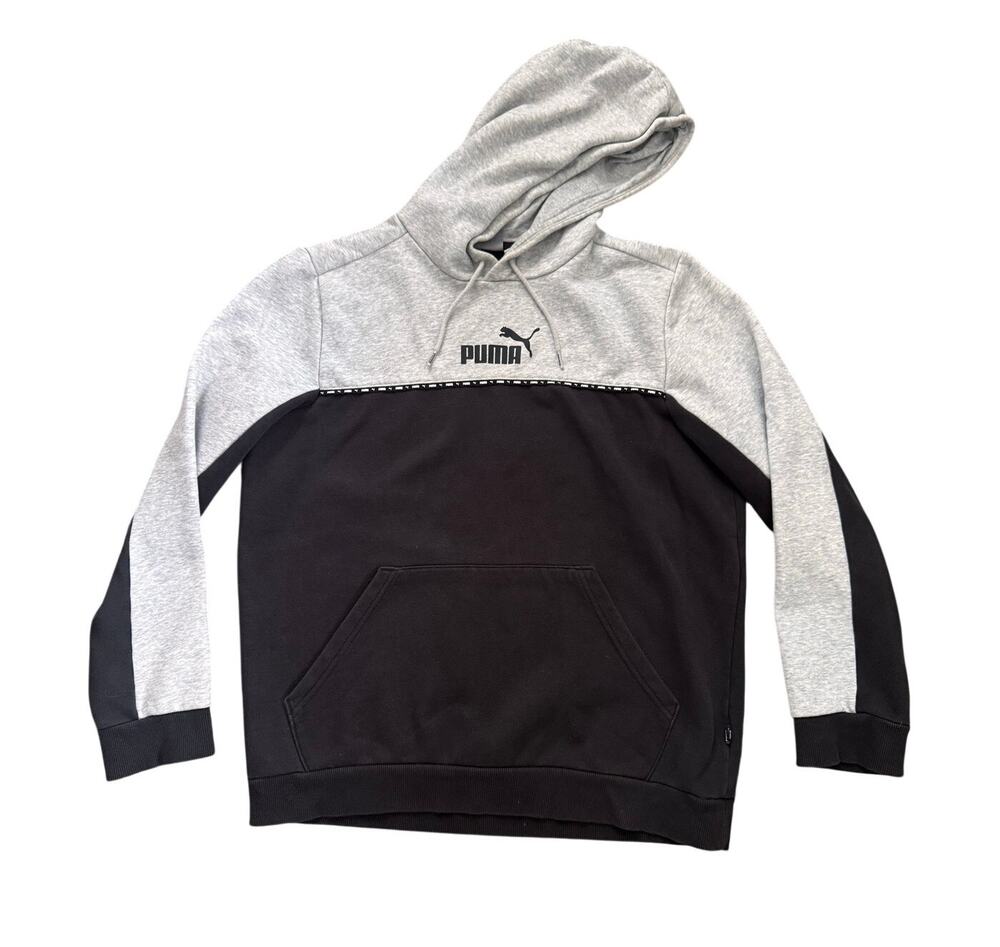 PUMA Black Cotton Grey Hoodie Sweatshirt Size Medium